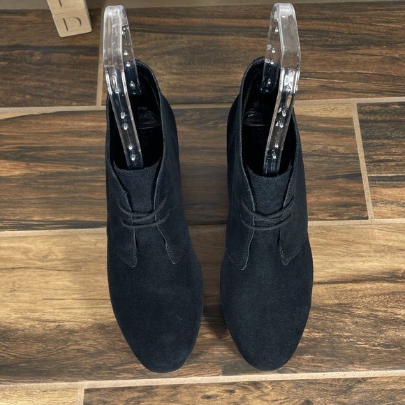 CROCS Leigh Womens 9.5 Shoes Black Suede Dual Comfort Wedge Shootie Ankle Boots - Picture 13 of 14